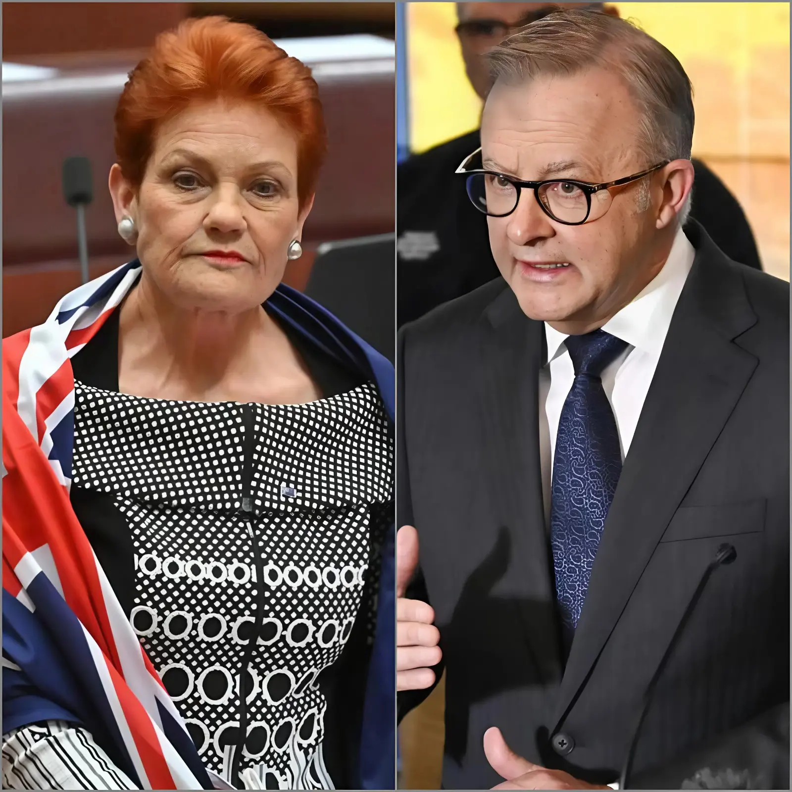 🚨 “ONE MORE STUPID WORD, YOU DUMB OLD HAG, AND I’LL HUMILIATE YOU ON NATIONAL TELEVISION,” Anthony Albanese bellowed across the meeting room, his voice sharp as a razor. Conversations died mid-sentence as he leaned forward, a thin razor-like smile showing he was ready to torch Senator Pauline Hanson’s credibility right then and there. But Hanson didn’t flinch. She stood tall, staring straight into his eyes with a steady gaze that seemed pre-loaded with power. The tension rose to the point of explosion. “You want to be embarrassed?” she replied calmly, stepping toward the microphone with unhurried confidence. “Let’s see you survive this.” A murmur rippled through the Senate—shock mixed with anticipation. Albo’s smile flickered for a split second. Then Hanson dropped a verbal bomb that exploded into gasps, scattered laughter, and dead silence. Reporters hammered their keyboards as if racing against a deadline buzzer. In less than half a minute, the energy had flipped: Albo furious, Hanson composed, and the entire room erupted in utter disbelief.