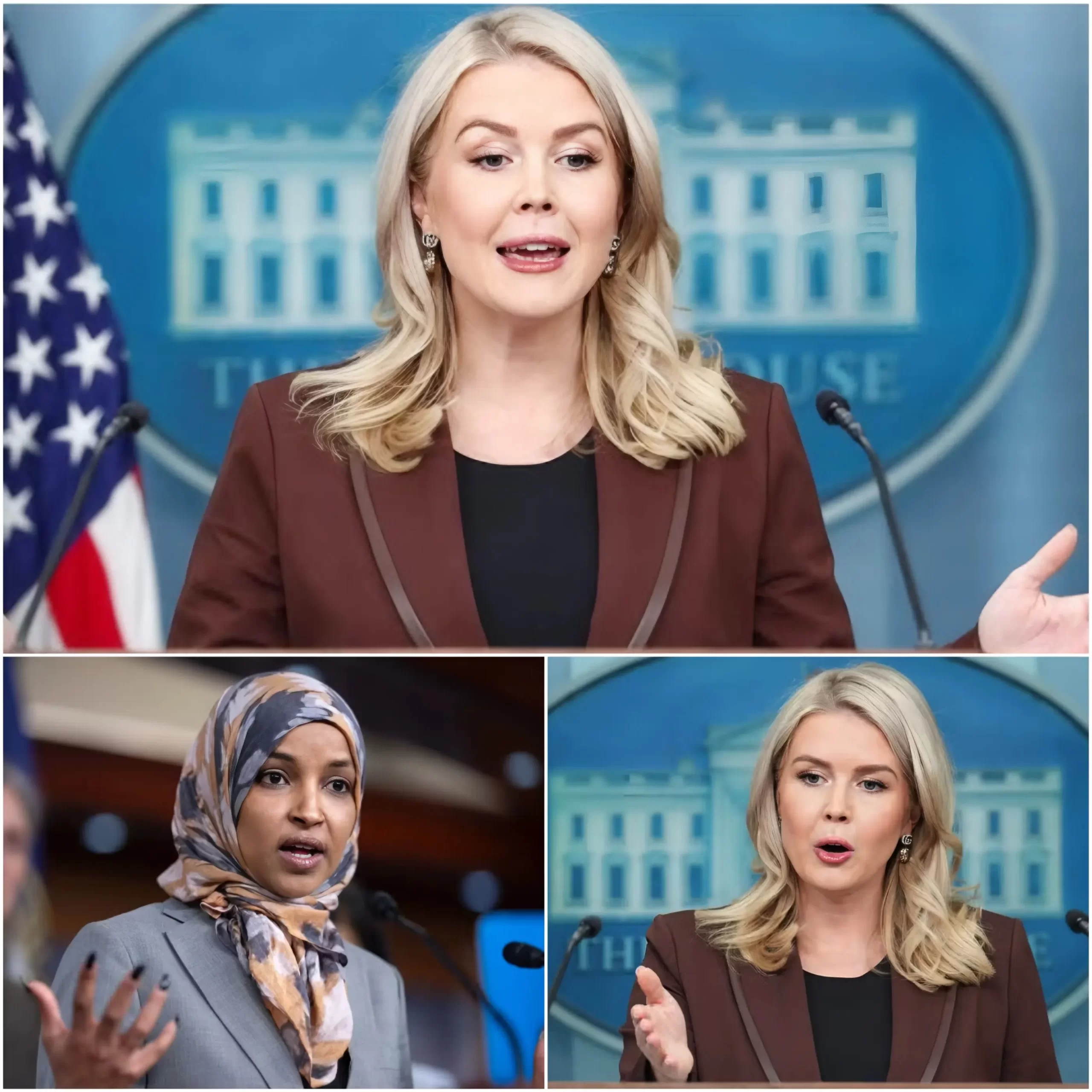 THE VERDICT IS IN! KAROLINE LEAVITT JUST DROPPED A TRUTH BOMB THAT’S STILL ECHOING! Karoline Leavit didn’t just testify—she exposed the whole story in the meeting room: “I’m tired of people constantly insulting the country that gave them everything.”Ten words. A silence so profound you could hear a pin drop. Then, she looked Ilhan Omar straight in the eye:“Especially those who came here fleeing danger, built lives in our country, and then spit on the flag that protected them—while still receiving six-figure government salaries and using their platform to criticize America from within.”The clip broke all records in minutes. Social media went wild. The Squad was silent. Finally they got to hear the truth…