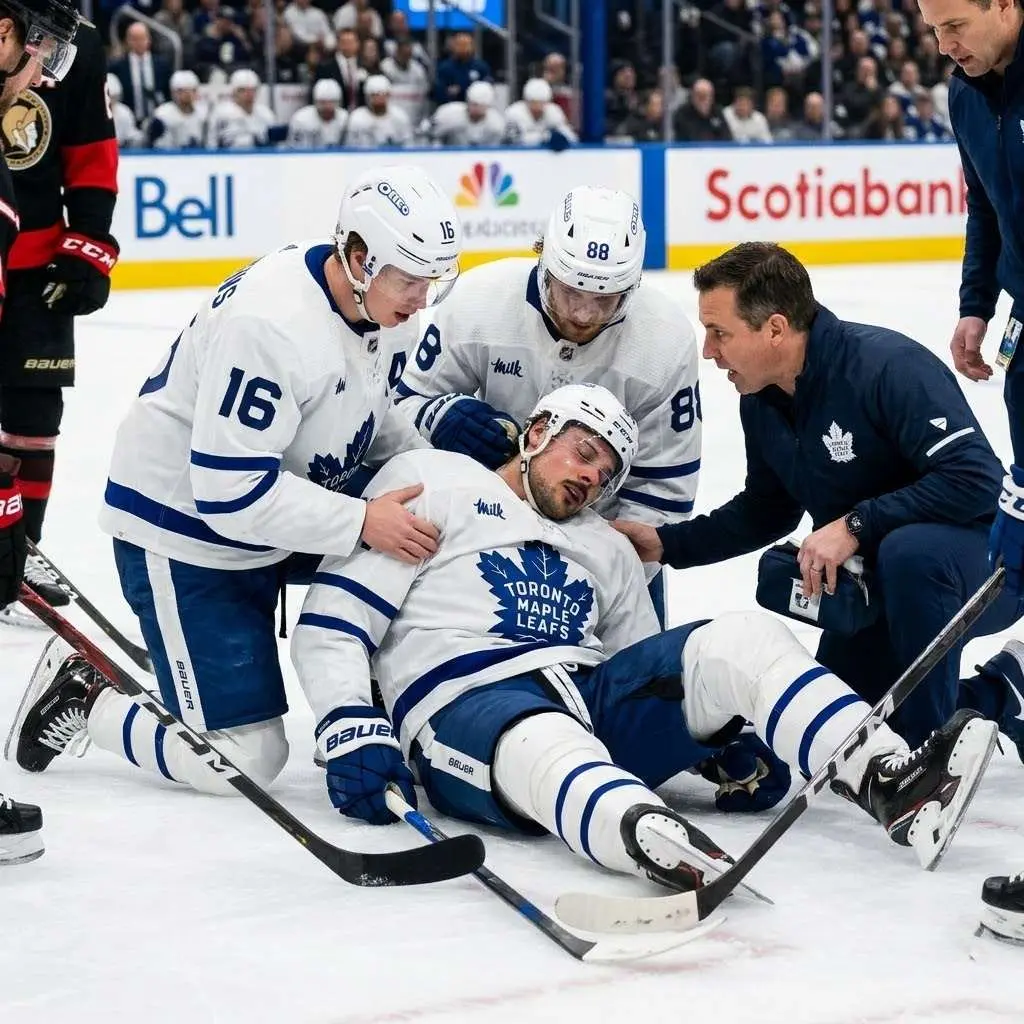 10 minutes ago: Panic spread throughout the packed Scotiabank Arena as Toronto Maple Leafs captain and beloved star Auston Matthews was reportedly suddenly collapsing during a recent practice or game. Security and medical staff rushed to assist him while the crowd watched in stunned silence and worry. Now we have an emotional update on the serious health battle Auston is facing, amid persistent injuries and the pressure of a challenging season. Our hearts go out to him, his loved ones, and the Maple Leafs team.