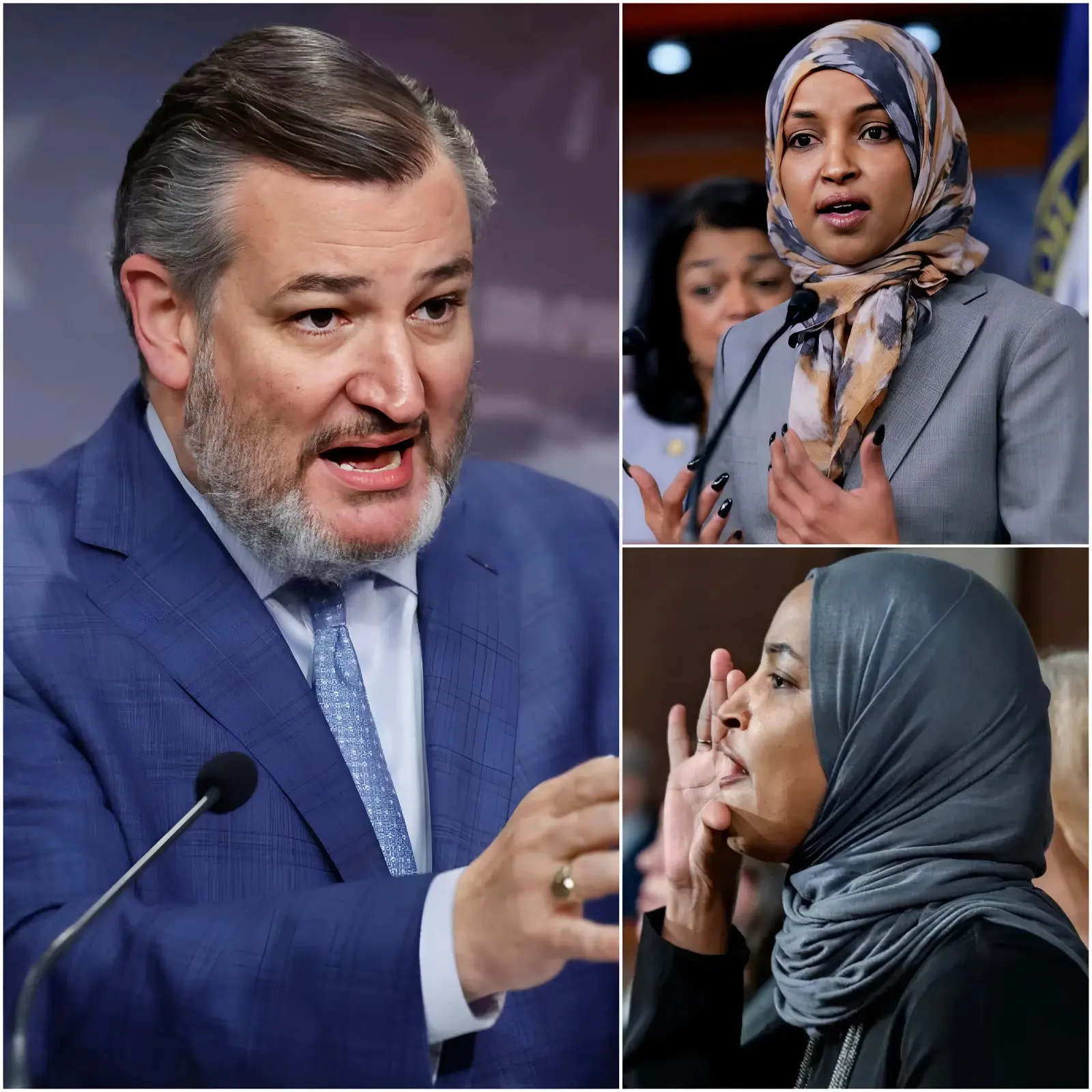 “Say one more insulting word about my community, you Texan, and I’ll make you regret it,” Ilhan Omar shouted from her Congressional seat, her voice trembling with anger as she pointed directly at Ted Cruz. The Foreign Affairs Committee chamber fell silent after she condemned Cruz’s sarcastic remark about the “Somali community in Minnesota” during a heated debate on foreign aid and welfare fraud. Cruz smirked, leaning back comfortably in his chair, his voice calm but razor-sharp: “Ms. Omar, I’m simply stating the facts based on the data. Billions of American taxpayer dollars are being misused in Minnesota’s welfare programs — a figure nearly equal to Somalia’s GDP. And when I called it the ‘Mogadishu of the Midwest,’ I wasn’t insulting the community — I was highlighting the policy failures you and your party support.” Omar rose abruptly and stepped closer to the microphone, striving to steady her tone: “You’re someone who left Canada to avoid military service and then came here claiming to be the ultimate patriot. You have no right to lecture anyone about their country!” Cruz remained composed. He stood slowly, met her gaze, and delivered his response with measured calm. Omar sat back down, her face pale… and the chamber slipped into an uneasy silence.