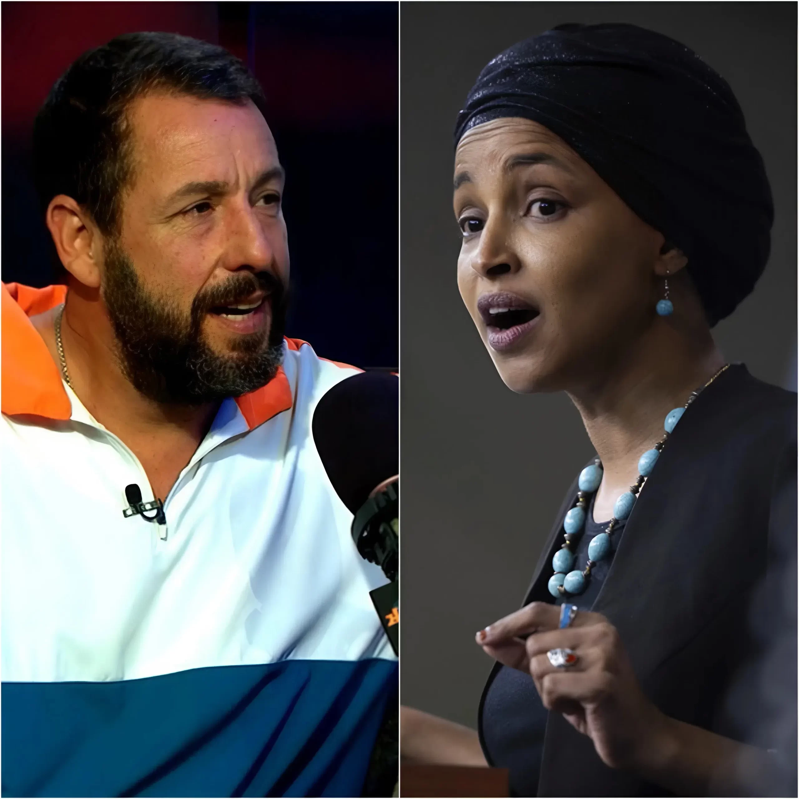 🚨 ULTIMATE SHOCK: Adam Sandler publicly criticizes Ilhan Omar live on air – “She is the biggest threat to Hollywood and America!” leaving the audience speechless! In a surprise interview on a popular podcast, comedian Adam Sandler couldn’t contain his anger. He detailed how Ilhan Omar had accused Hollywood of being “pro-Semitic” and supporting anti-Israel movements. “I thought she was just joking, but now it’s clear – she’s a real enemy of free speech!” Sandler shouted. The entire crew fell into a terrifying silence, microphones dropping to the floor. Jon Voight – a close friend – quickly spoke up in support: “Adam is right, we can’t let this kind of person destroy the country!” Meanwhile, the left-wing media… went completely silent! Not a single article dared mention this shocking statement. FULL DETAIL 👇👇