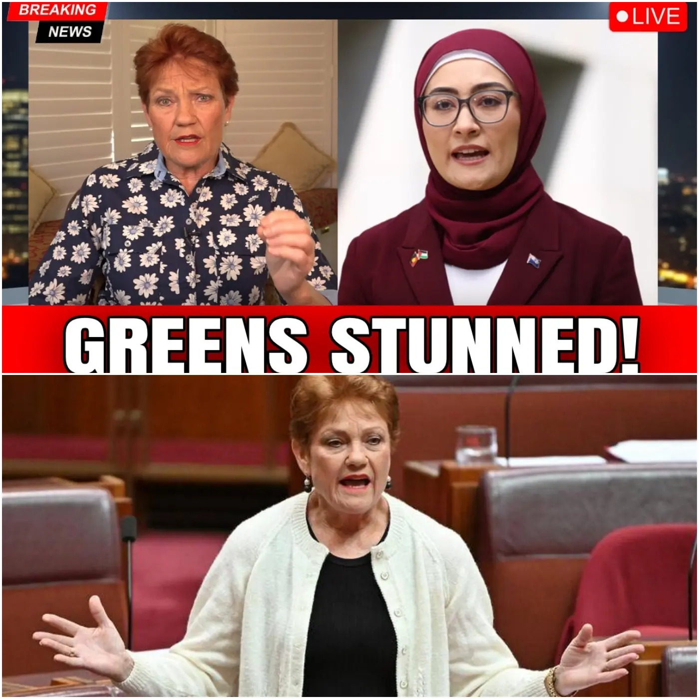 GREENS GO WILD AFTER PAULINE HANSON OBLITERATES FATIMA PAYMAN!!! 🔥🇦🇺💥 Pauline Hanson just detonated the Senate – demanding Fatima Payman prove she meets Section 44 citizenship rules or resign! 😱 Hanson thundered: “Barnaby Joyce, Malcolm Roberts – all forced out over dual citizenship. Same rules apply to you, Fatima. Prove it – no exceptions!” Greens exploded in chaos – screaming “racism,” waving papers, shouting Hanson down. Payman’s allies howled: “This is targeted harassment!” Hanson fired back: “It’s the Constitution, not race. Transparency or hypocrisy!” Chamber in pandemonium – echoes of 2017 crisis. Clips viral, patriots roar: “No one above the law!” Greens in furious meltdown, Hanson unbreakable: “Aussies demand answers!” Senate fractures in rage – Hanson’s bomb ignites the fire. Accountability thunders louder! ⚡