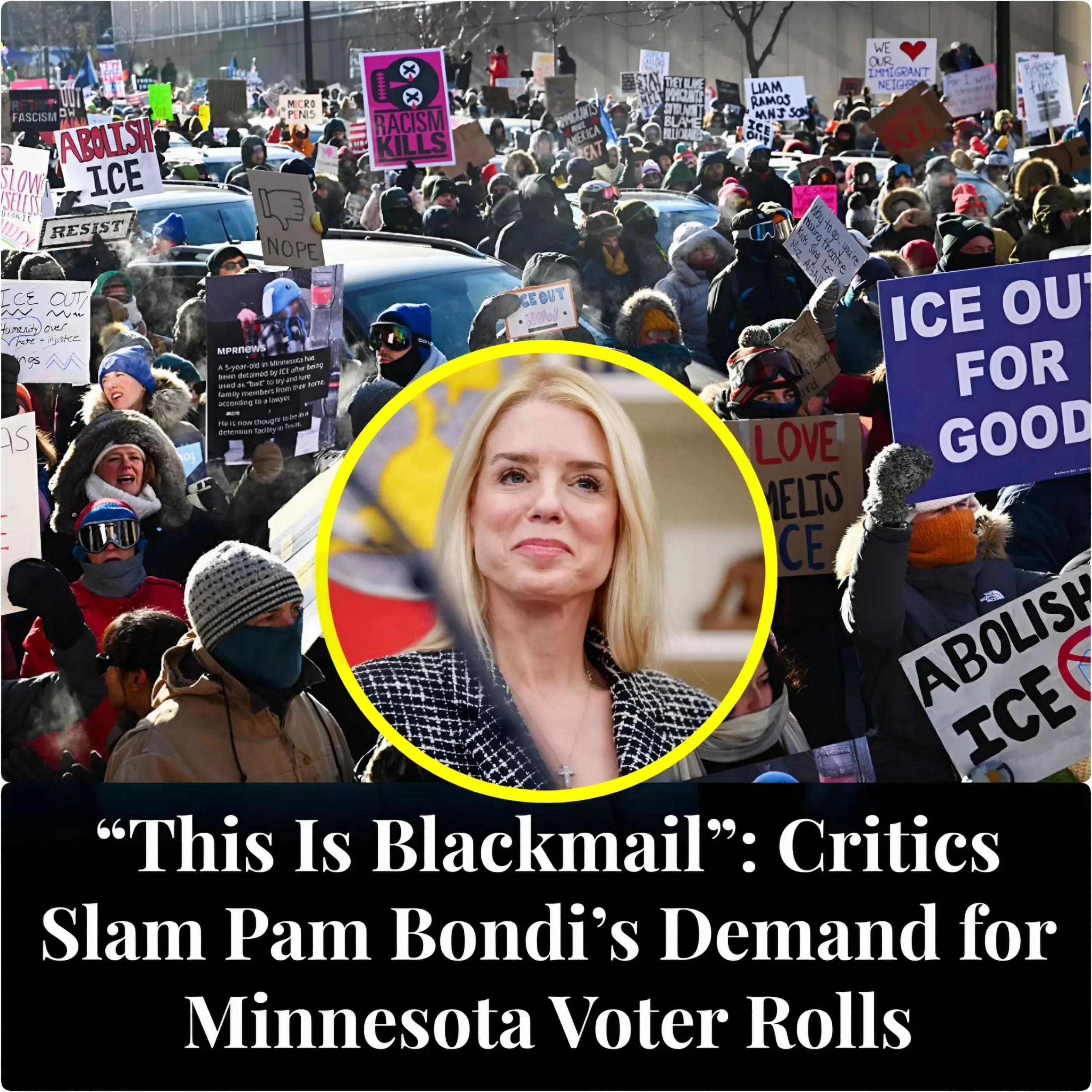 Critics Call Pam Bondi’s Voter Rolls Demand ‘Blackmail’ Amid Minnesota ICE Controversy