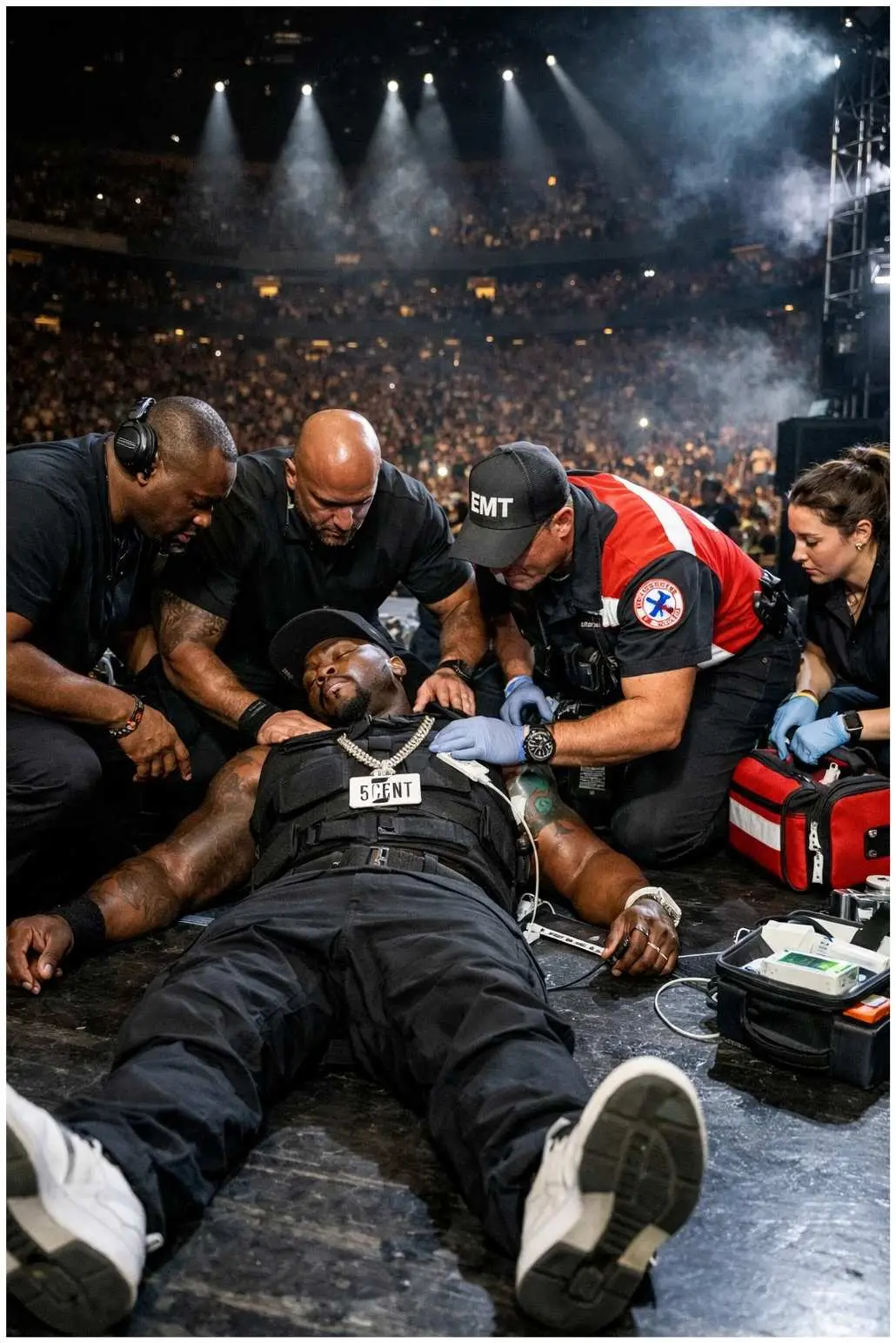 🚨 URGENT NEWS: 50 Cent suddenly collapsed while performing at his concert in Chandler, Arizona, causing concern and shock among fans.