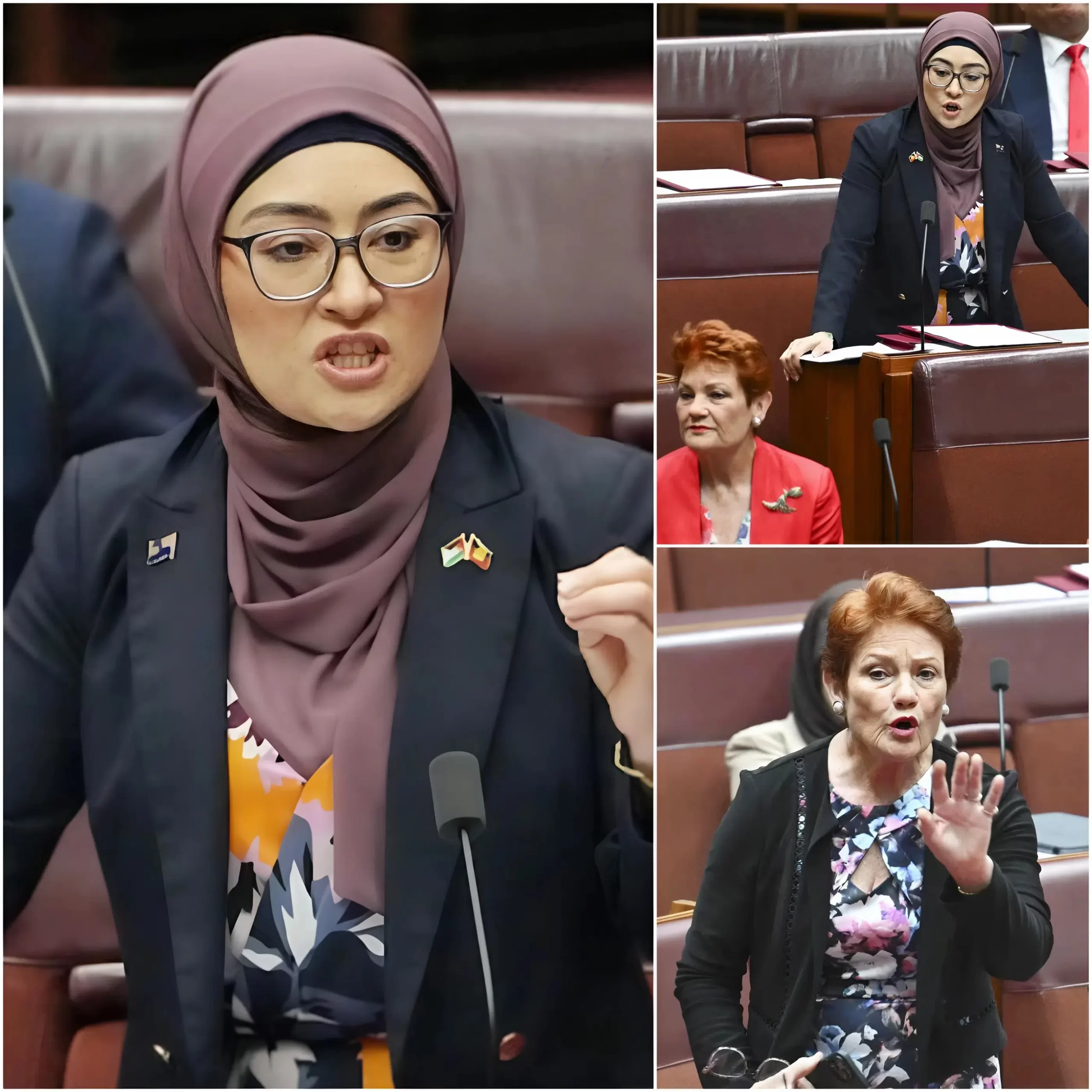 “SHUT UP! YOU RACIST” — Fatima Payman sent shockwaves through the Australian Senate after fiercely criticizing Pauline Hanson following Hanson’s call to deport Muslims from Australia. The remarks immediately plunged the chamber into chaos. Lawmakers from One Nation reacted angrily, accusing Payman of using divisive language and launching personal attacks rather than engaging in substantive policy debate. Several senators rose to their feet in protest, waving documents and demanding that the President of the Senate intervene to restore order. The session was briefly suspended amid shouting, jeers, and heated exchanges across the floor. However, Payman insisted she was not engaging in personal attacks but standing up for the rights and dignity of Muslim communities living in Australia. She emphasized that every citizen deserves respect and equal treatment under the law.