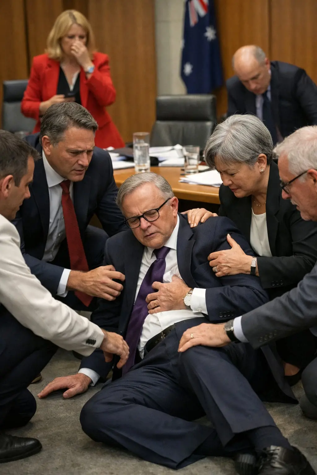 10 MINUTES AGO: Panic erupted in the government press briefing room as the President of AUS suddenly collapsed during a tense meeting. Security forces and government doctors rushed to his aid, while a crowd including members of parliament and thousands of citizens watched in stunned silence. Now we have a moving account of his battle against the terminal illnessβ¦ ππ