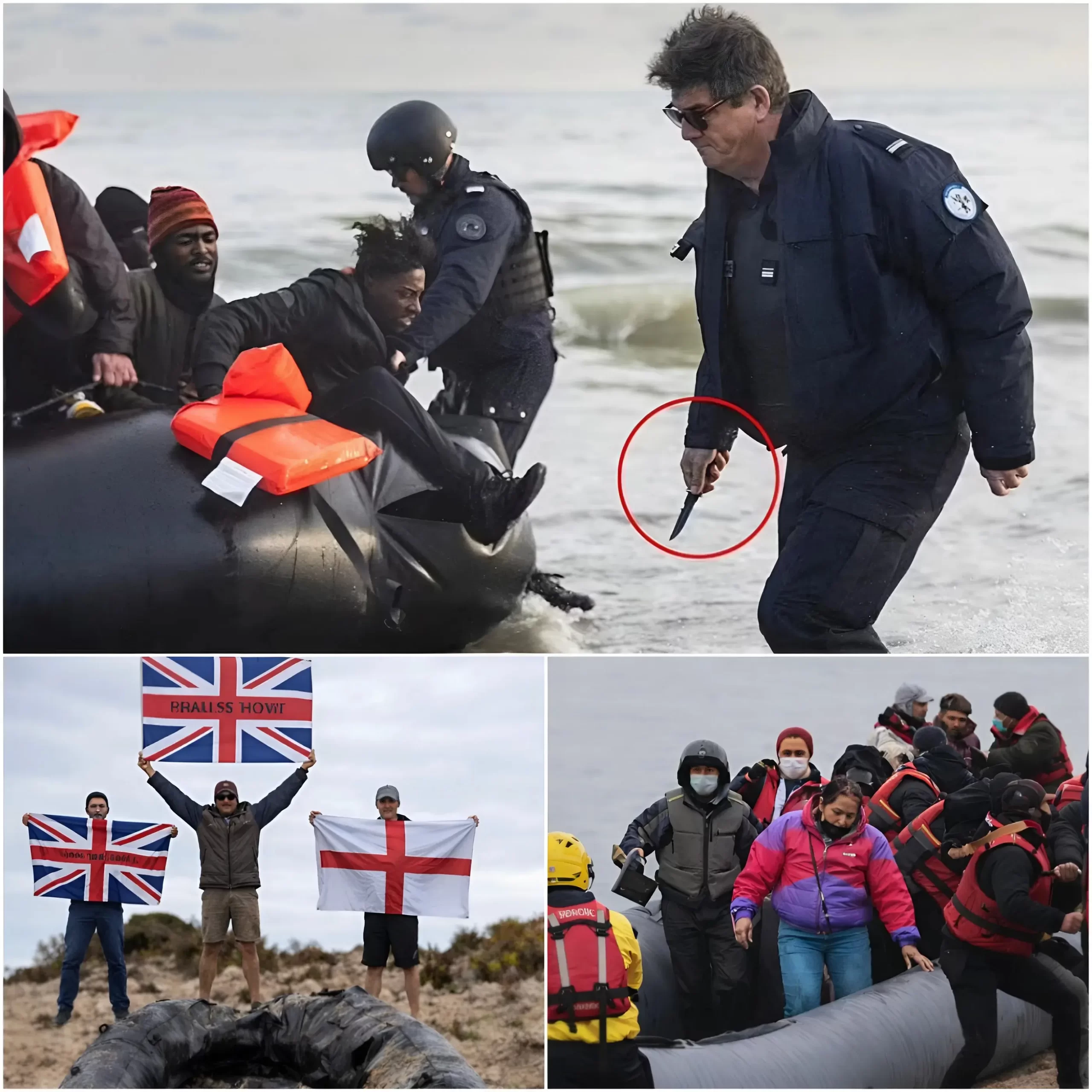 🚨 SHOCKING SCENES ON THE FRENCH COAST: A disturbing new chapter in the Channel crisis unfolds as masked British vigilantes storm French beaches, slashing migrant dinghies with knives and chanting “Not one more!” The shocking footage has sparked outrage across Europe, raising serious questions about the dangerous escalation of tensions. What’s next in this unfolding drama? More on this below ⤵️