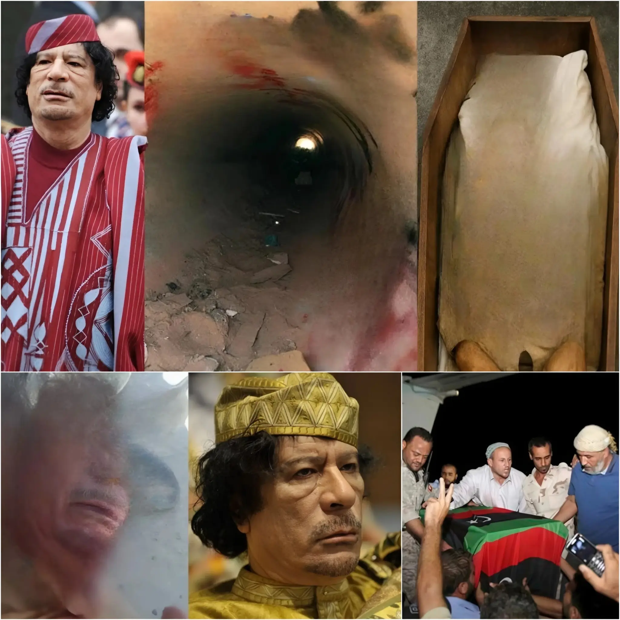 OPENING THE NON-EXISTENT COFFIN of Libya’s dictator: The HORRID final journey of Colonel Gaddafi’s corpse from the DRAINAGE PIPE. (SENSITIVE CONTENT: This article contains details about the death and embalming process.)