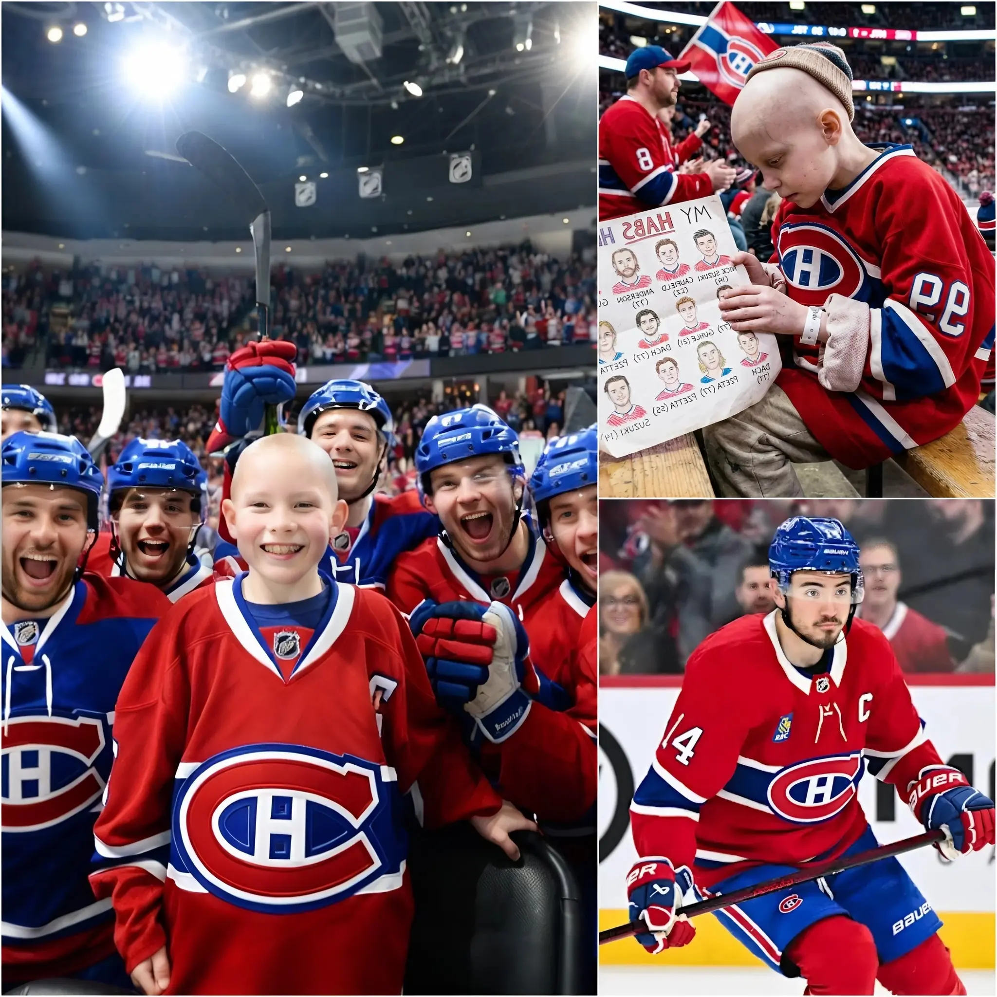 👦 Dans un coin glacé des gradins, un frêle petit garçon se blottissait dans un chandail trop grand des Montreal Canadiens. Atteint d’un cancer du cerveau, malgré sa santé déclinante, il avait supplié sa mère