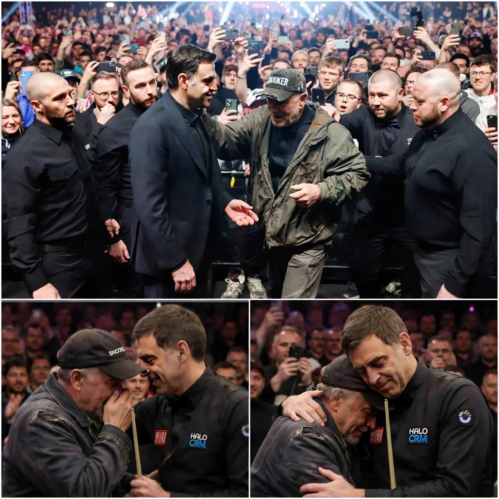 β€οΈSecurity tried to stop him, but Ronnie O’Sullivan calmly shook his head and said, “Let him come closer.” A man in his sixties, wearing worn sneakers, a baseball cap with the word SNOOKER on it, and a tattered windbreaker, tried to push his way through the crowd as Ronnie O’Sullivan was greeting fans at a meet-and-greet after the 2026 World Seniors Championship.
