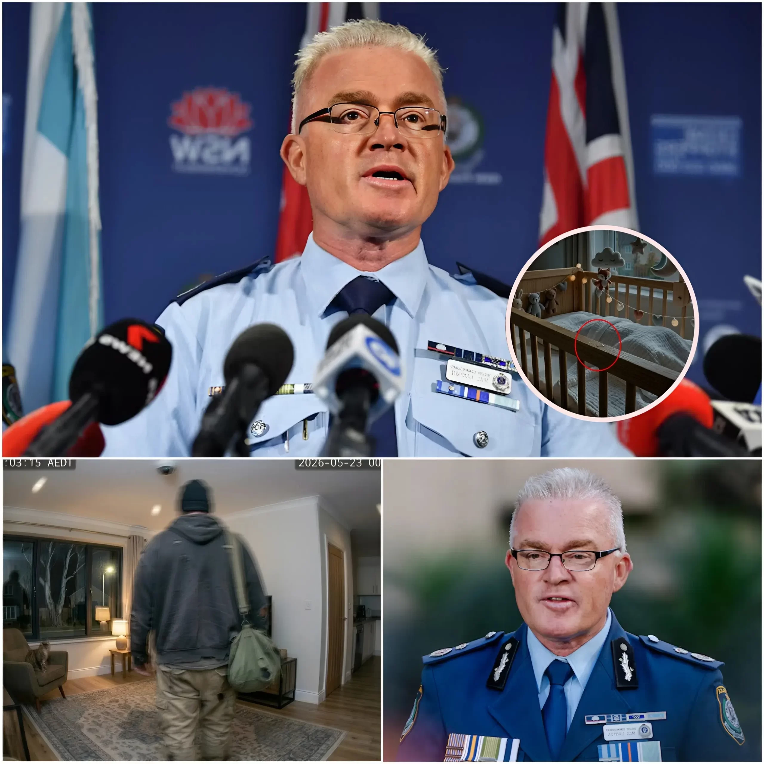 BREAKING NEWS THIS MORNING IN AUSTRALIA 🚨 Mal Lanyon, Commissioner of NSW Police, has issued an urgent alert after a five-month-old baby boy went missing. Crime scene evidence indicates that an unknown man, approximately 35 years old, with a prominent scar on his face, had entered the baby’s home.